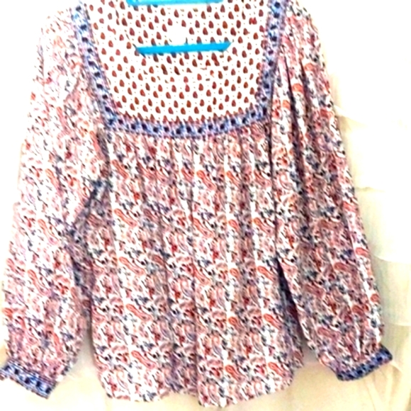 GAP Blue Orange Paisley Peasant flowy hippy Blouse  Swing Top tunic sz M - Picture 2 of 11